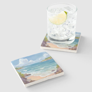 Cape Cod strand baai oceaan schilderij Stenen Onderzetter