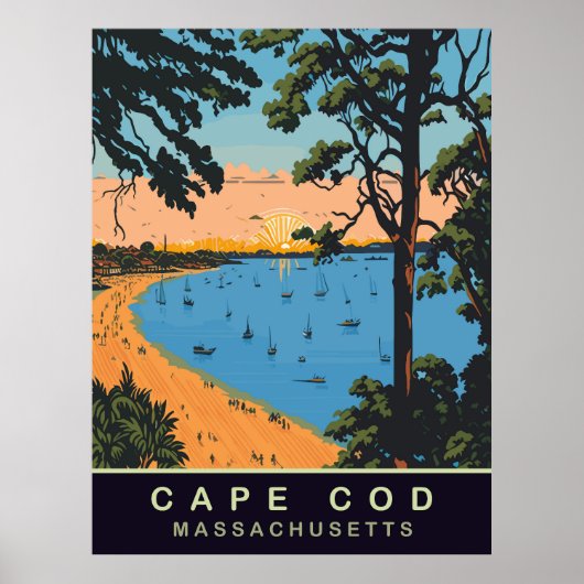 Cape Cod-strand, Massachusetts, Vintage Reis Poster (Voorkant)