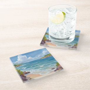 Cape Cod-strandbaai-oceaan-schilderij Glazen Onderzetter