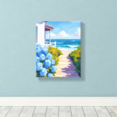 Cape Cod Strandpad Pad | Hortensia Kustschilderij Canvas Afdruk (Insitu (Houten vloer))