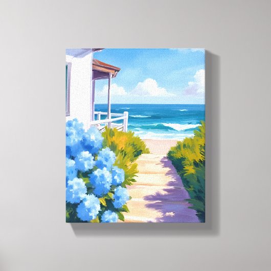 Cape Cod Strandpad Pad | Hortensia Kustschilderij Canvas Afdruk (Voorkant)