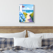 Cape Cod Strandpad Pad | Hortensia Kustschilderij Canvas Afdruk (Insitu (Slaapkamer))