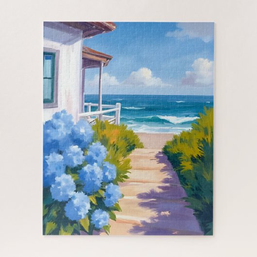 Cape Cod Strandpad Pad | Hydrangea Kustschilderij Legpuzzel (Verticaal)