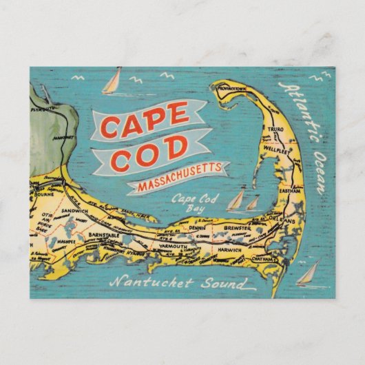 Cape Cod Vintage Map Postcard Briefkaart (Voorkant)