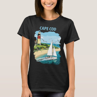 Cape Cod Vuurtoren Zeilboot Reis T-Shirt