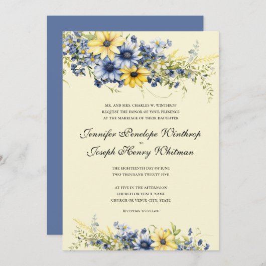 Cape Cod Zachte Gele Bloemen Bruiloft Uitnodiging (Voorkant / Achterkant)