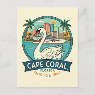 Cape Coral FL Retro Reis Jachten Zwanen  Briefkaart