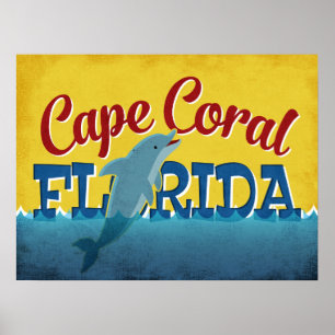 Cape Coral Florida Dolphin Vintage Travel Poster