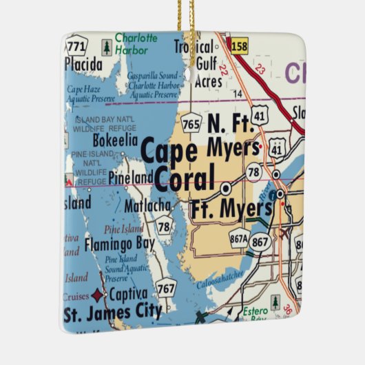 Cape Coral Florida Map Keramisch Ornament (Rechts)