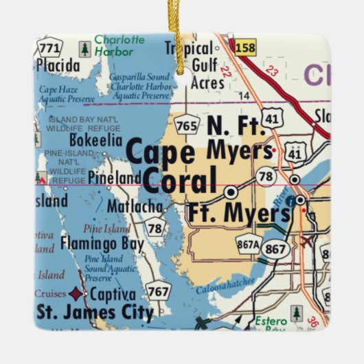 Cape Coral Florida Map Keramisch Ornament (Voorkant)