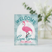Cape Coral Florida Pink Flamingo Retro Briefkaart (Staand voorkant)