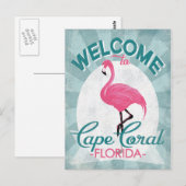 Cape Coral Florida Pink Flamingo Retro Briefkaart (Voorkant / Achterkant)