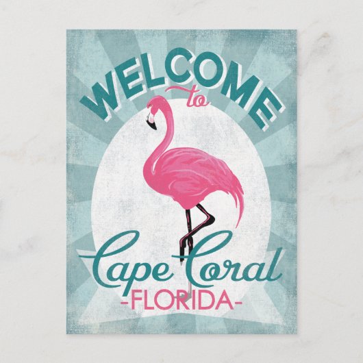 Cape Coral Florida Pink Flamingo Retro Briefkaart (Voorkant)