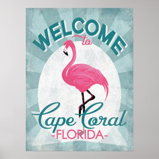 Cape Coral Florida Pink Flamingo Retro Poster (Voorkant)