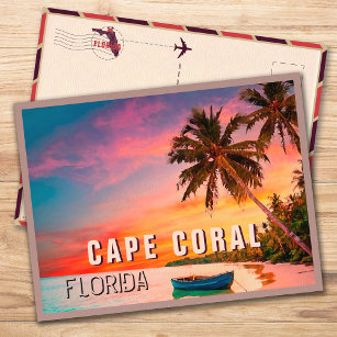 Cape Coral Florida Tropische Palmboom Zonsondergan Briefkaart