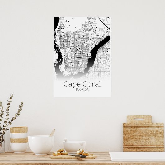 Cape Coral Map - Florida - City Map Poster (Keuken)