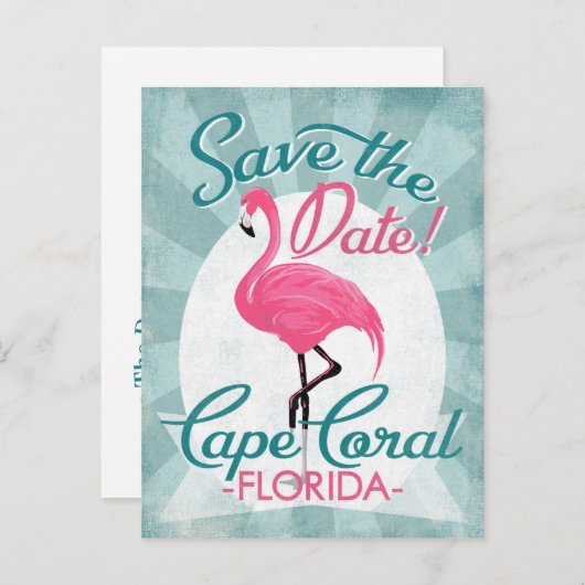 Cape Coral sparen de Datum roze Flamingo Aankondigingskaart (Voorkant / Achterkant)
