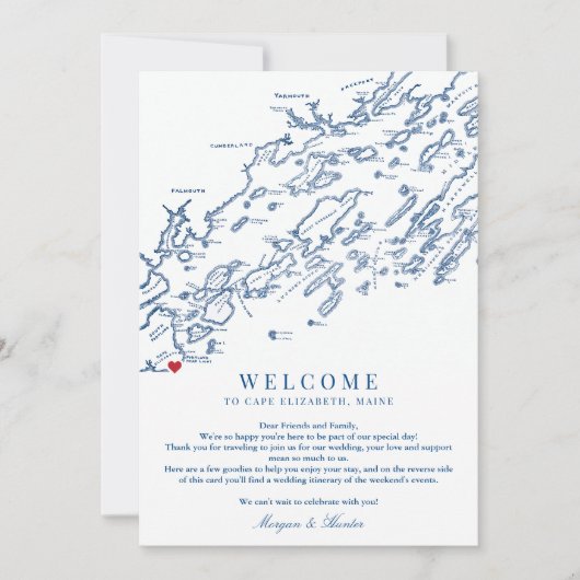Cape Elizabeth Maine Bruiloft Welkomstroute Bedankkaart (Voorkant)
