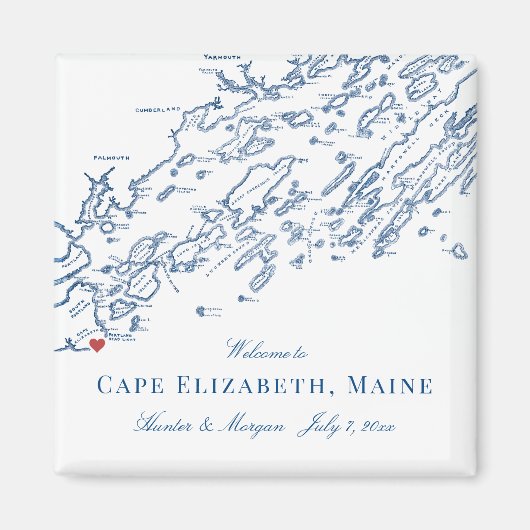 Cape Elizabeth Maine Kaart Elegant Trouwgunst Magneet (Voorkant)