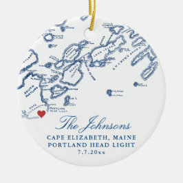 Cape Elizabeth Maine Kaart Trouwfoto Kerstmis Keramisch Ornament
