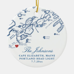 Cape Elizabeth Maine Kaart Trouwfoto Kerstmis Keramisch Ornament