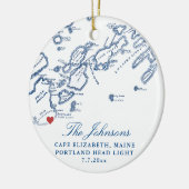 Cape Elizabeth Maine Kaart Trouwfoto Kerstmis Keramisch Ornament (Links)
