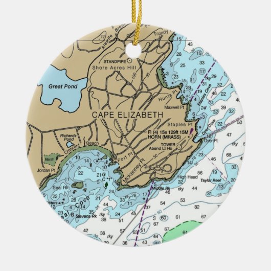 Cape Elizabeth ME Chart Keramisch Ornament (Voorkant)