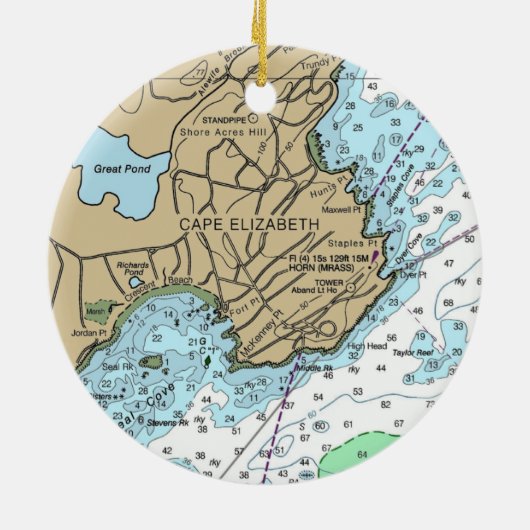 Cape Elizabeth ME Chart Keramisch Ornament (Achterkant)