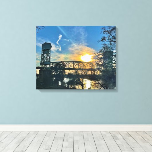 Cape Fear Memorial Bridge Wilmington NC Canvas Afdruk (Insitu (Houten vloer))