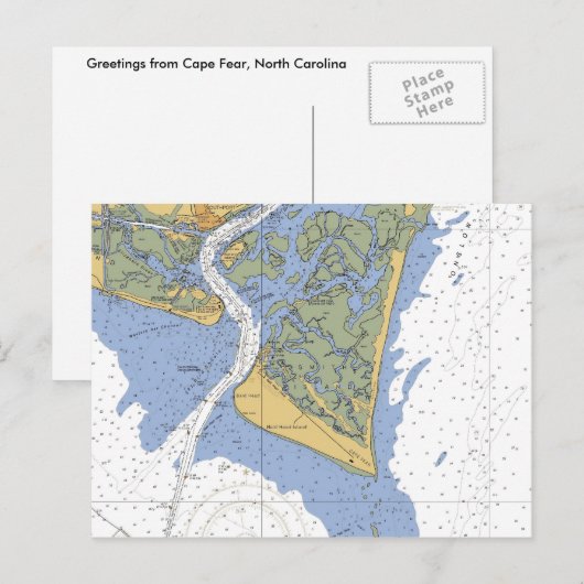 Cape Fear, NC Nautical Chart Briefkaart (Voorkant / Achterkant)
