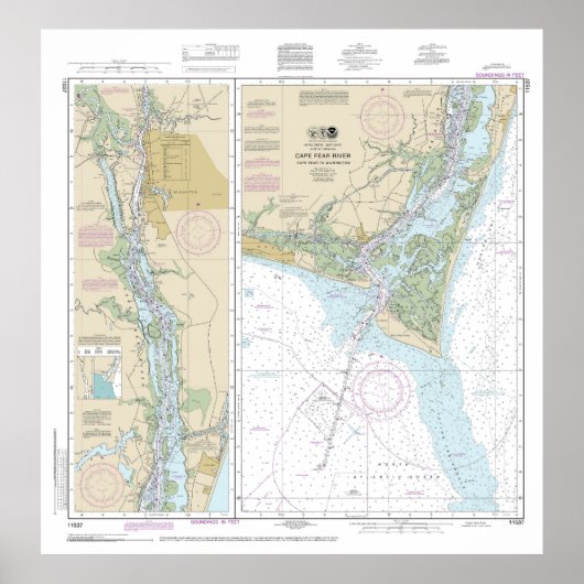 Cape Fear River nautische kaart 11537 Poster (Voorkant)