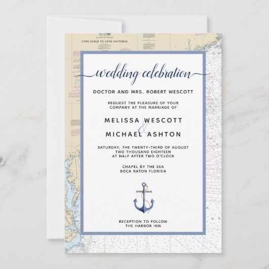 Cape Hatteras Authentic Nautical Wedding Kaart (Voorkant)