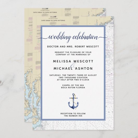Cape Hatteras Authentic Nautical Wedding Kaart (Voorkant / Achterkant)