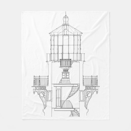 Cape Hatteras Lighthouse Lantern Room Blueprint Fleece Deken (Voorkant)