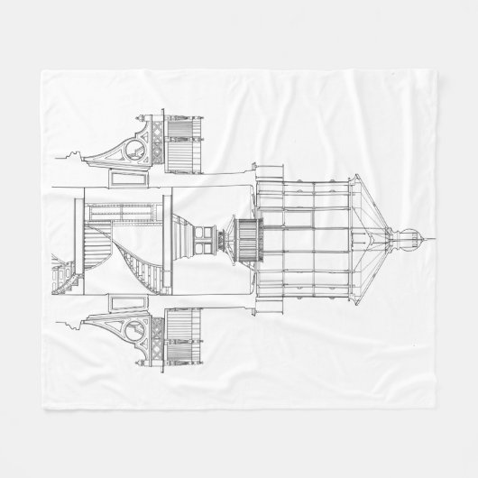 Cape Hatteras Lighthouse Lantern Room Blueprint Fleece Deken (Voorkant (Horizontaal))