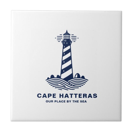 Cape Hatteras Lighthouse – Nautical Blue & White Tegeltje (Voorkant)