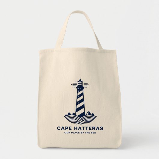 Cape Hatteras Lighthouse – Nautical Blue & White Tote Bag (Voorkant)