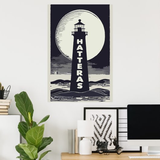 Cape Hatteras North Carolina Lighthouse Moon Poster (Thuiskantoor)