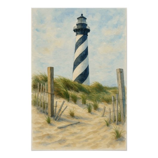 Cape Hatteras Vuurtoren Aquarel Perfect Poster (Voorkant)