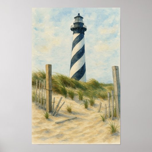 Cape Hatteras Vuurtoren Aquarel Poster (Voorkant)