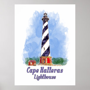 Cape Hatteras vuurtoren waterverf Noord-Carolina Poster
