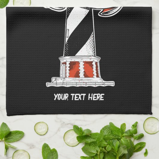 Cape Hatteras Vuurtoren zwart-wit Theedoek (Gevouwen)
