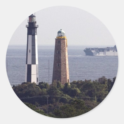 Cape Henry Lighthouses Ronde Sticker (Voorkant)