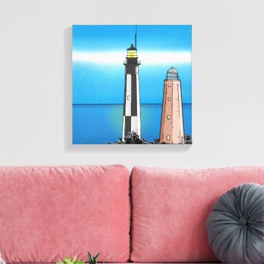 Cape Henry Lighthouses 's nachts Canvas Afdruk (Insitu (Woonkamer))