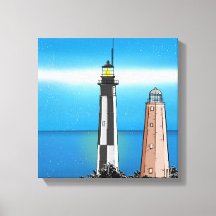 Cape Henry Lighthouses 's nachts Canvas Afdruk