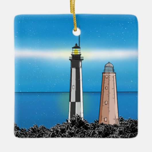 Cape Henry Lighthouses 's nachts Keramisch Ornament (Voorkant)
