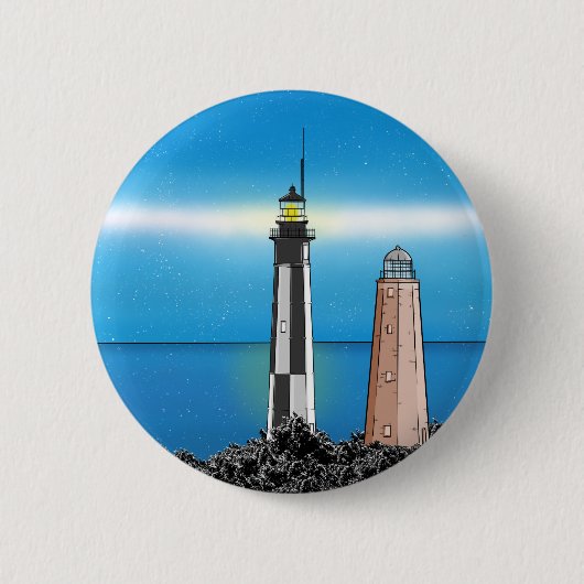 Cape Henry Lighthouses 's nachts Ronde Button 5,7 Cm (Voorkant)
