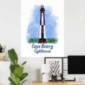 Cape Henry-vuurtoren Aquarel - Virginia Poster (Thuiskantoor)