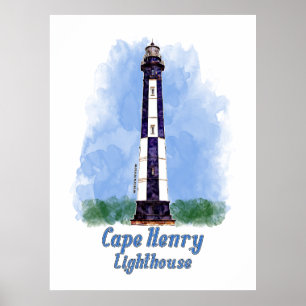 Cape Henry-vuurtoren Aquarel - Virginia Poster