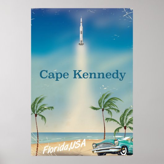 Cape Kennedy retro Saturn vijf raketposter. Poster (Voorkant)